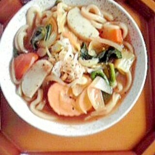 伊達巻かまぼこ人参ほうれん草ネギ☆うどん